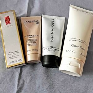 4 BODY OR HAND CREAMS, ETERNITY, BEEKMAN 1802, LANCOME, ELIZABETH ARDEN, BODY OR